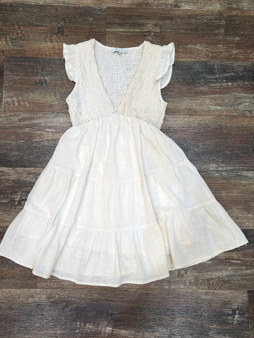 HYFVE White Gauze Cotton Smocked Tiered Mini Babydoll Dress Size Small